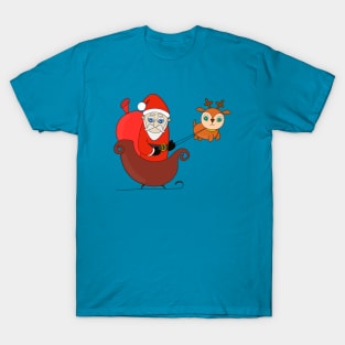 Santa Claus on the Sleigh with a Cute Reindeer T-Shirt